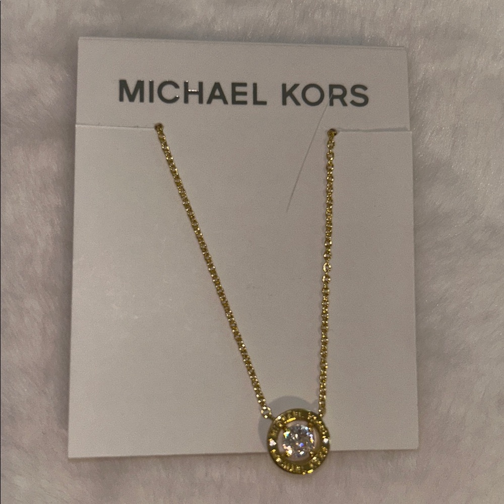 NEW! Michael Kors Crystal Bezel Set Gold Tone Necklace MK - Picture 5 of 9